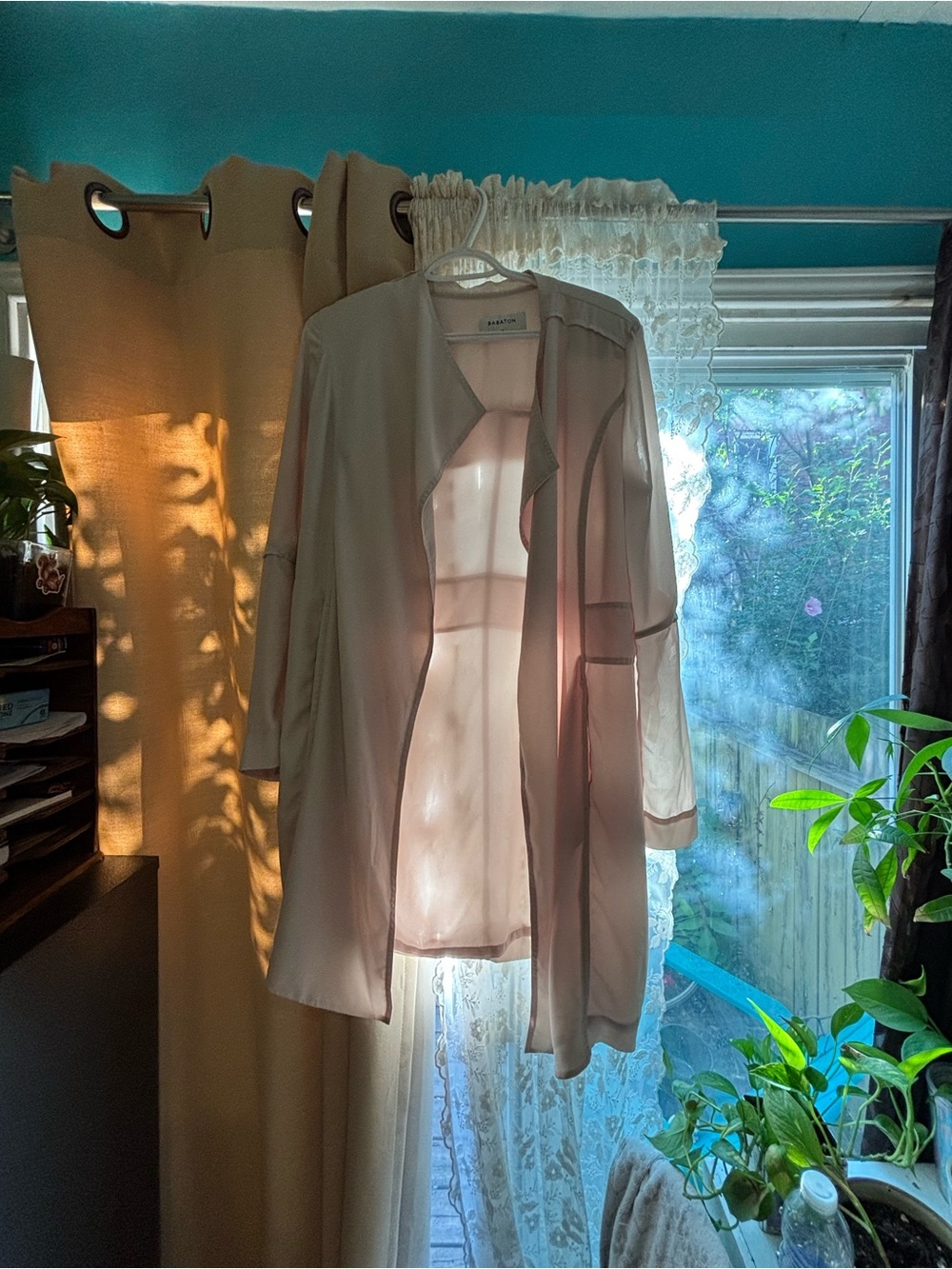 Babaton Light Pink Open-Front Trench Coat (missing belt)